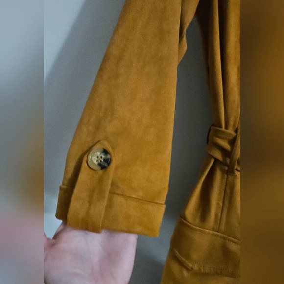 ZARA Faux suede belted utility mini dress romper. Mustard tan color. Size Medium - Picture 10 of 16